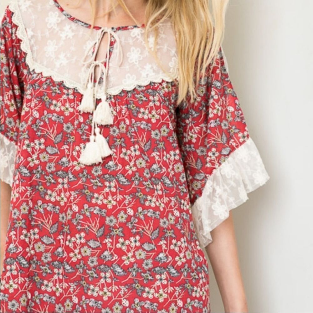 Hayden red floral peasant mini dress sz Small - Picture 13 of 13